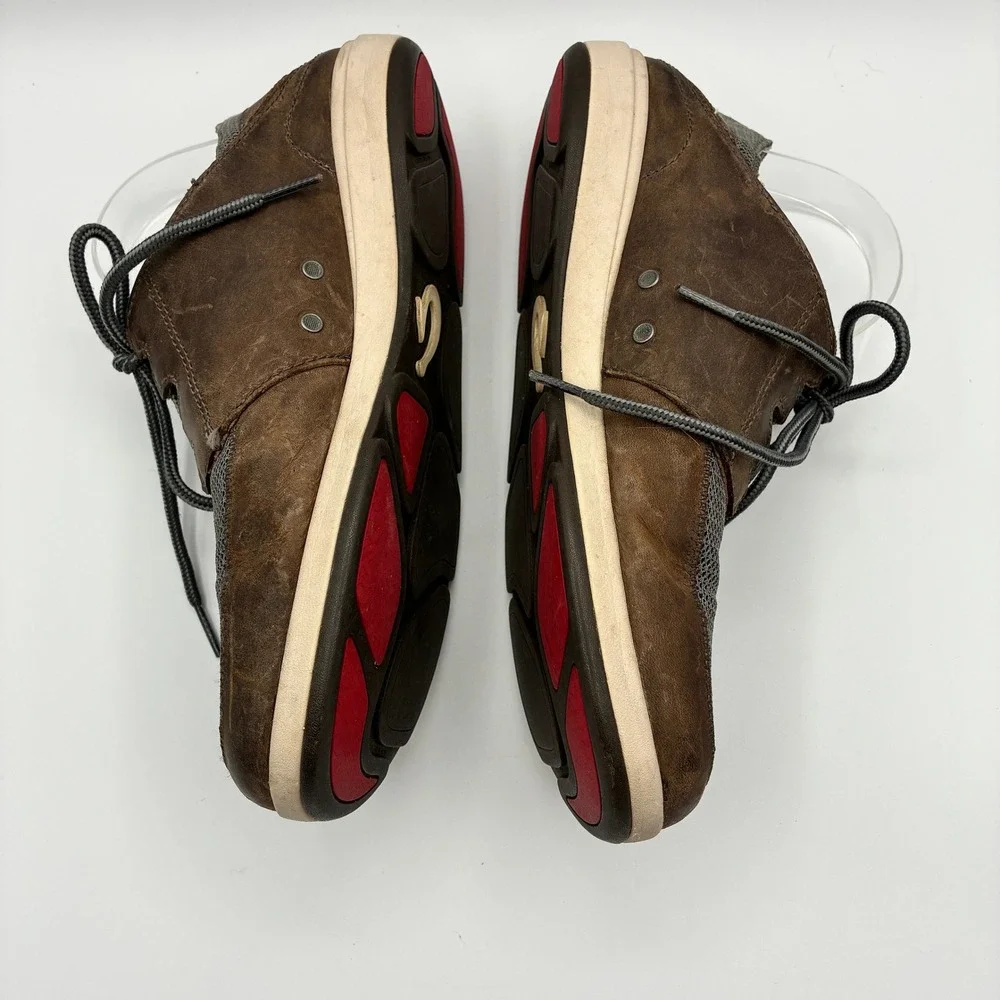 OluKai Makia Leather Boat Shoes Mens 9 EU 42 Brown Gray Lace Up Sneakers